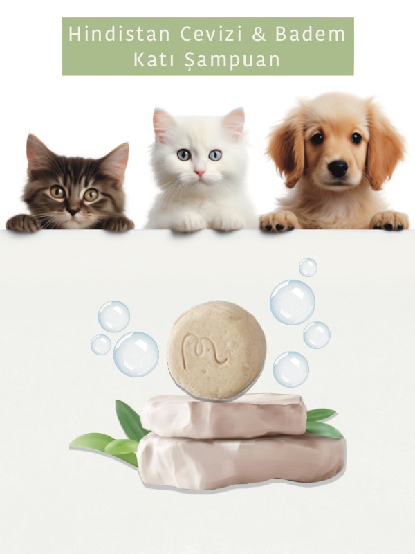 Kedi-Köpek Evcil Hayvan Katı Şampuan - Hindistan Cevizi Pet Shampoo 120 gr, Bitkisel, %100 Doğal El Yapımı
